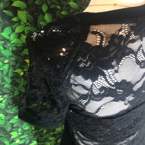 Black lace short party dress 👗 Sequined NWT - Picture 3 of 6